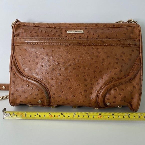 Rare Rebecca Minkoff Brown Gold Accents Ostrich Leather Crossbody Bag - Picture 8 of 8